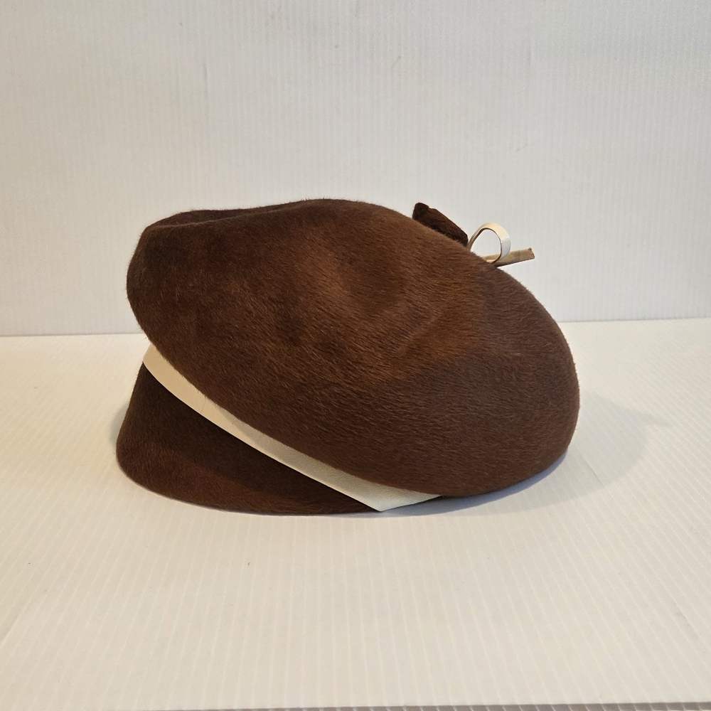 Vintage Ladies Hat Leslie James Felt Hat Copper Red 1950s 1970s Fedora Beret - Picture 4 of 14